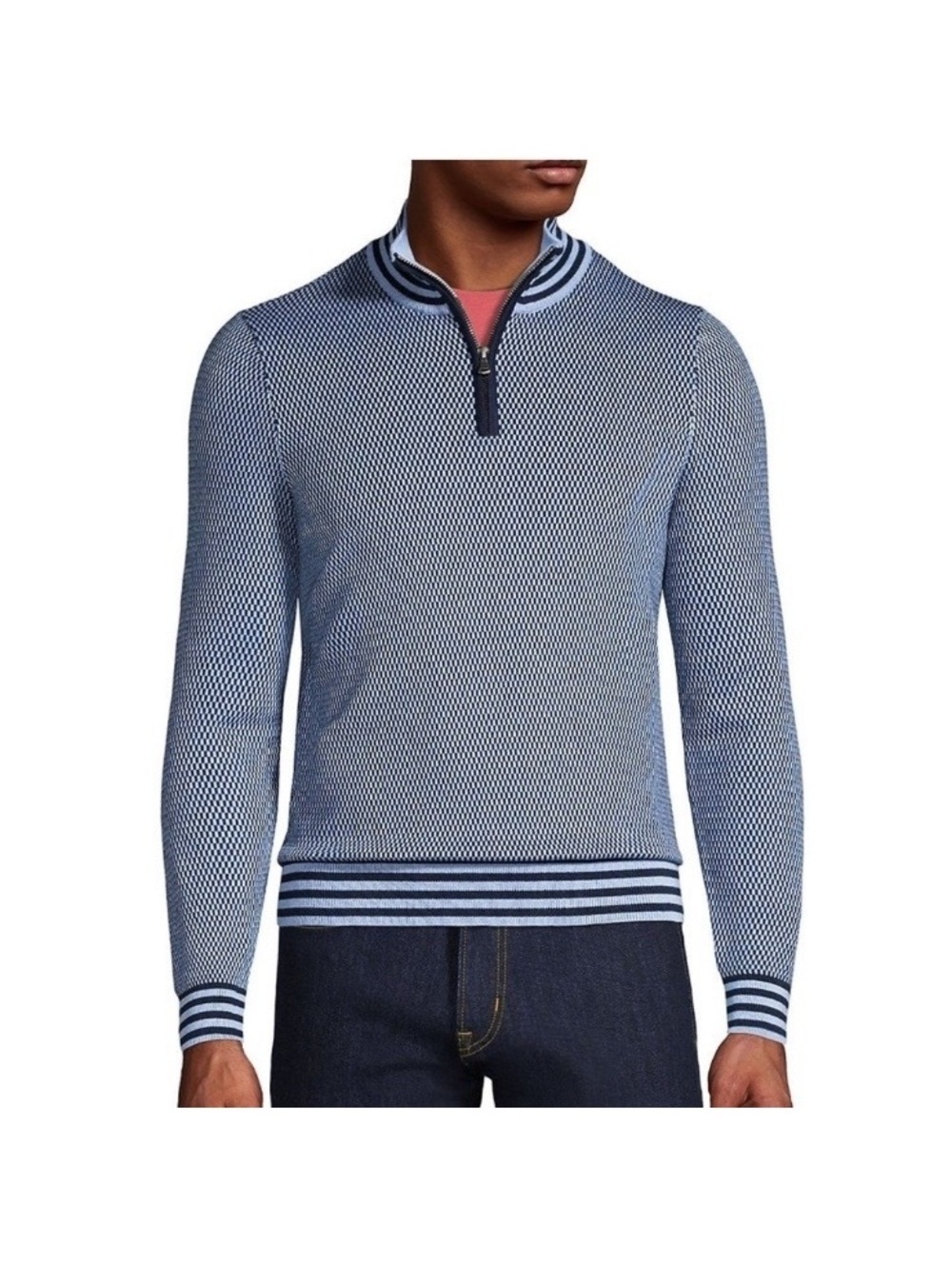 Lands’ End Men’s 100% Supima Cotton 1/4 Zip Polo Sweatshirt Blue size Medium - Picture 11 of 13
